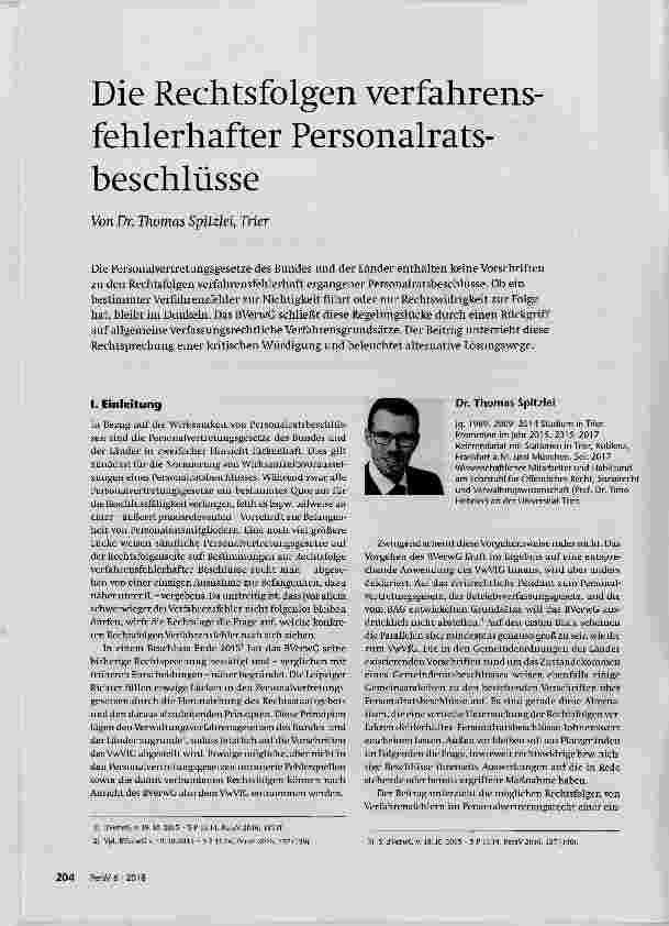 Vorschauseite 1: Die Rechtsfolgen verfahrensfehlerhafter Personalratsbeschlüsse