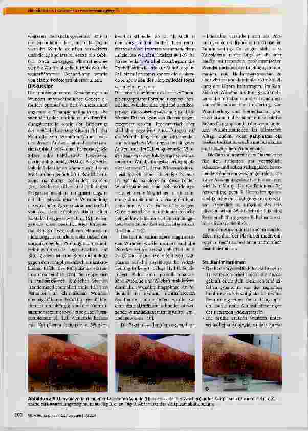 Vorschauseite 6: Kaltplasma als neue Behandlungsoptlonbei häufig auftretenden Wundsituationen im klinischenAlltag: eine Pilot-Fallserie