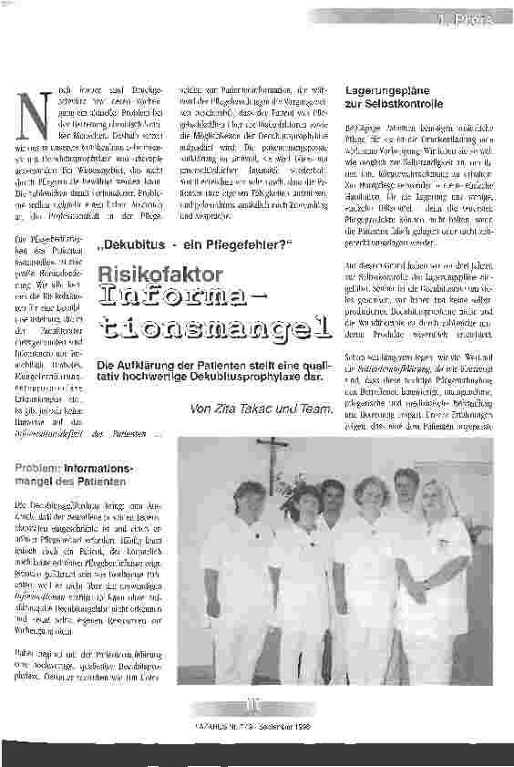 Vorschauseite 1: Risikofaktor Informationsmangel Dekubitus - ein Pflegefehler?