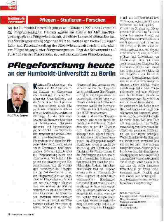Vorschauseite 1: Pflegeforschung heute an der Humboldt-Universität zu Berlin