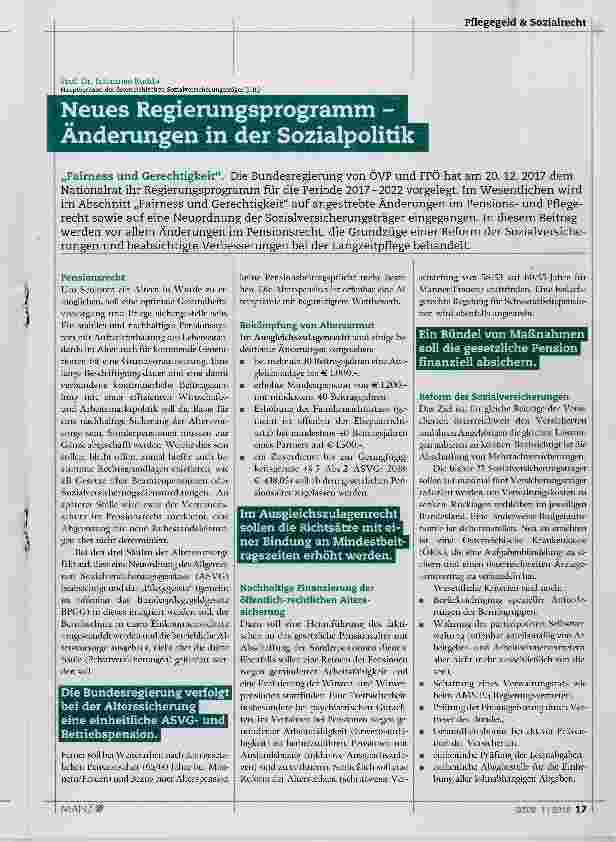 Vorschauseite 1: Neues Regierungsprogramm Änderungen in der Sozialpolitik