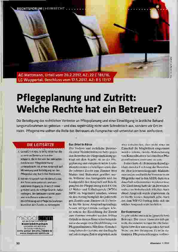 Vorschauseite 1: Pflegeplanung und Zutritt: Welche Rechte hat ein Betreuer?