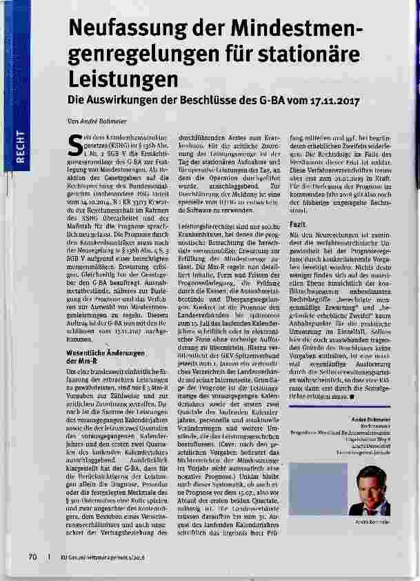 Vorschauseite 1: Neufassung der Mindestmengenregelungen für stationäre Leistungen
