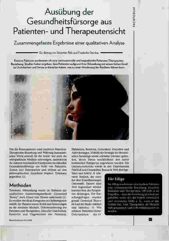 Vorschauseite 1: Ausübung der Gesundheitsfürsorge aus Patientenund Therapeutensicht