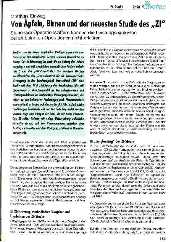 Vorschauseite 1: Von Äpfeln, Birnen und der neuesten Studie des ZI - Stationäre OP-Ziffern können Leistungsexplosion bei ambulanter OP nicht erklären