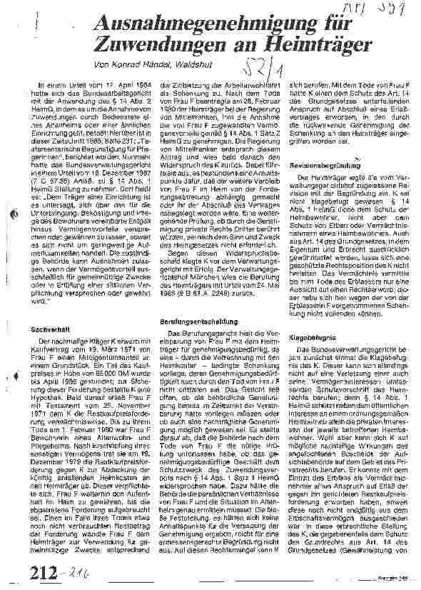 Vorschauseite 1: Ausnahmegenehmigung für Zuwendungen an Heimträger
