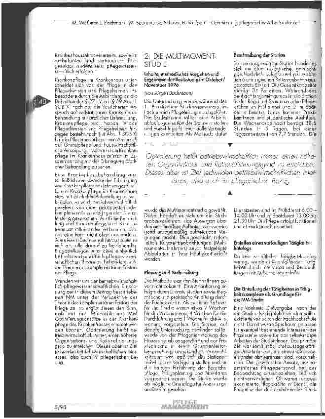 Vorschauseite 2: Optimierung pflegerischer Arbeitsabläufe Auf der Grundlage von Multimomentstudien - Ein empirischer Vergleich