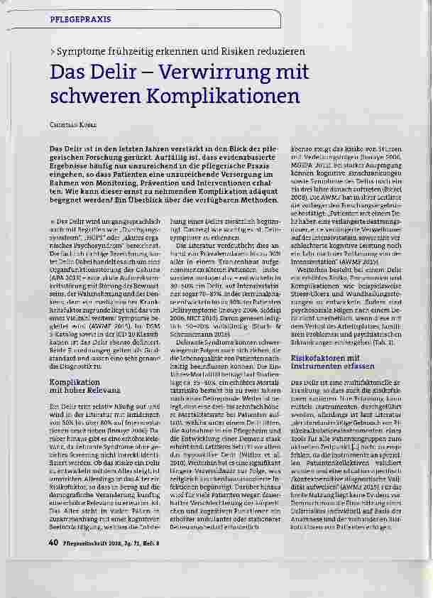 Vorschauseite 1: Das Delir Verwirrung mit schweren Komplikationen