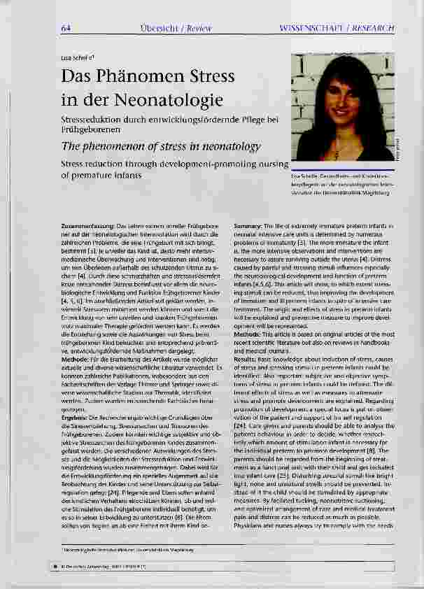 Vorschauseite 1: Das Phänomen Stress in der Neonatologie