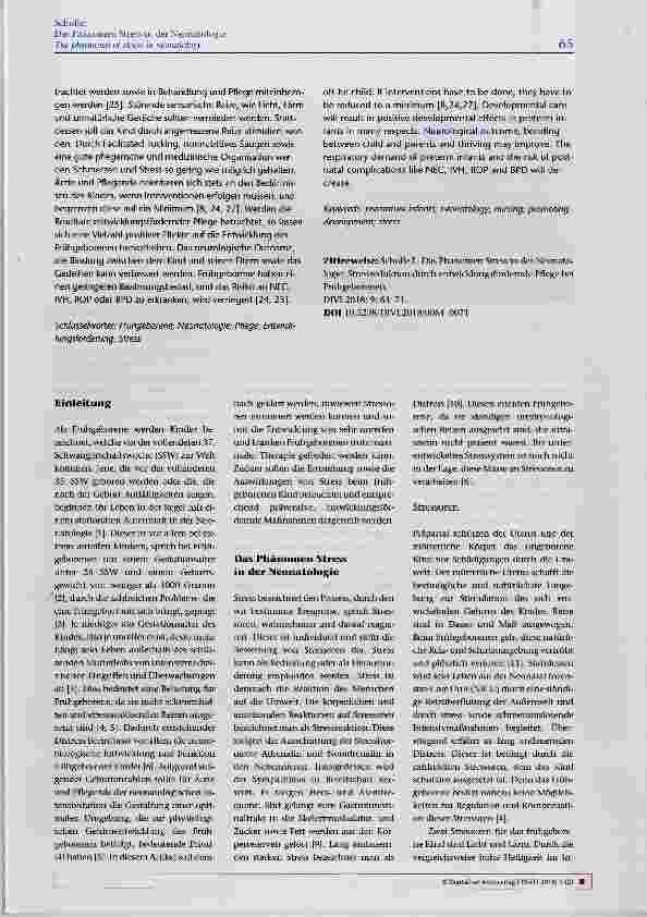 Vorschauseite 2: Das Phänomen Stress in der Neonatologie