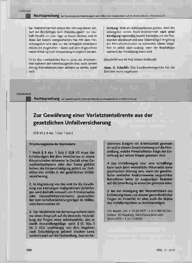 Vorschauseite 1: Zur Gewährung einer Verletztenteilrente aus der gesetzlichen Unfallversicherung
