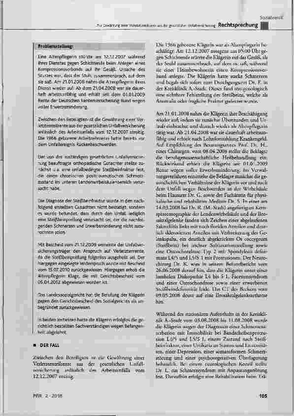 Vorschauseite 2: Zur Gewährung einer Verletztenteilrente aus der gesetzlichen Unfallversicherung