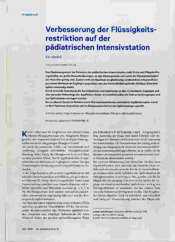 Vorschauseite 1: Verbesserung der Flüssigkeitsrestriktion auf der pädiatrischen Intensivstation
