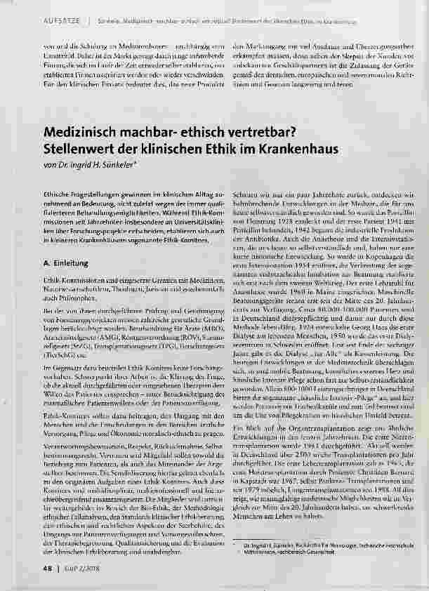 Vorschauseite 1: Medizinisch machbarethisch vertretbar? Stellenwert der klinischen Ethik im Krankenhaus