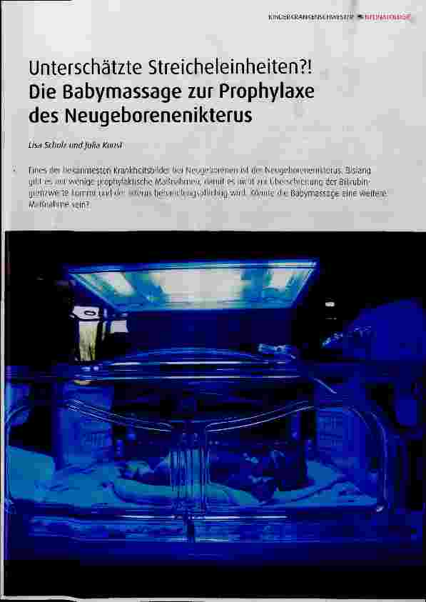 Vorschauseite 1: Unterschätzte Streicheleinheiten?! Die Babymassage zur Prophylaxe des Neugeborenenikterus