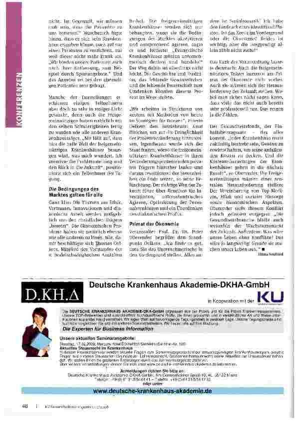 Vorschauseite 2: Unter einen Hut Freigemeinnützige Krankenhäuser verbinden Top-Medizin, Ethik und Ökonomie, und sind damit auf Wachstumskurs