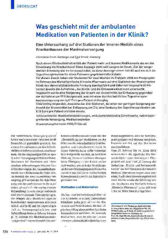 Vorschauseite 1: Was geschieht mit der ambulanten Medikation von Patienten in der Klinik?
