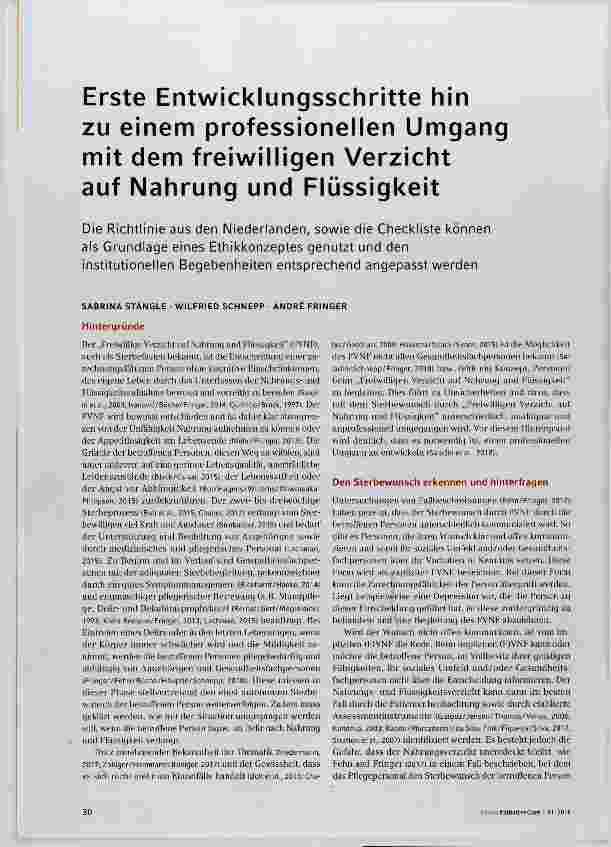 Vorschauseite 2: Erste Entwicklungsschritte hin zu einem professionellen Umgang mit dem freiwilligen Verzicht auf Nahrung und Flüssigkeit