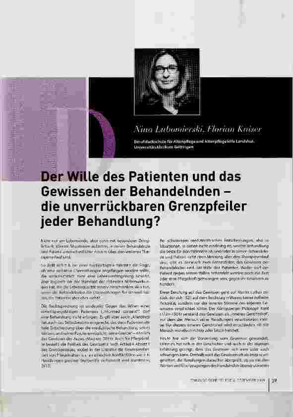 Vorschauseite 1: Der Wille des Patienten und das Gewissen der Behandelnden die unverrückbaren Grenzpfeiler jeder Behandlung?