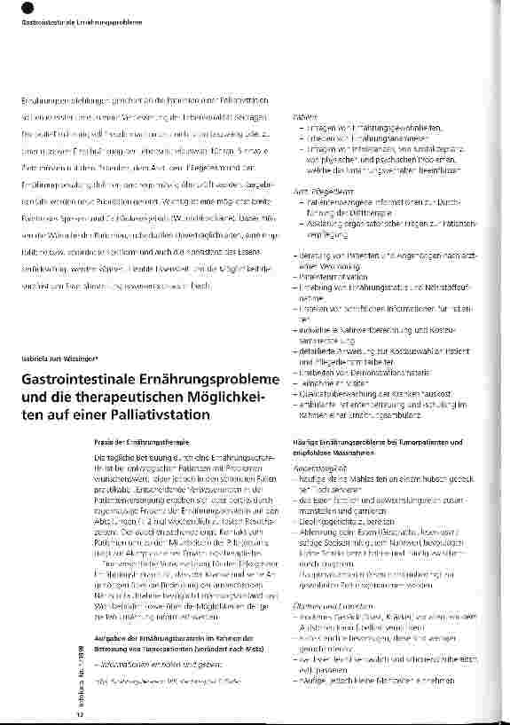 Vorschauseite 1: Gastrointestinale Ernährungsprobleme und die therapeutischen Möglichkeiten auf einer Palliativstation