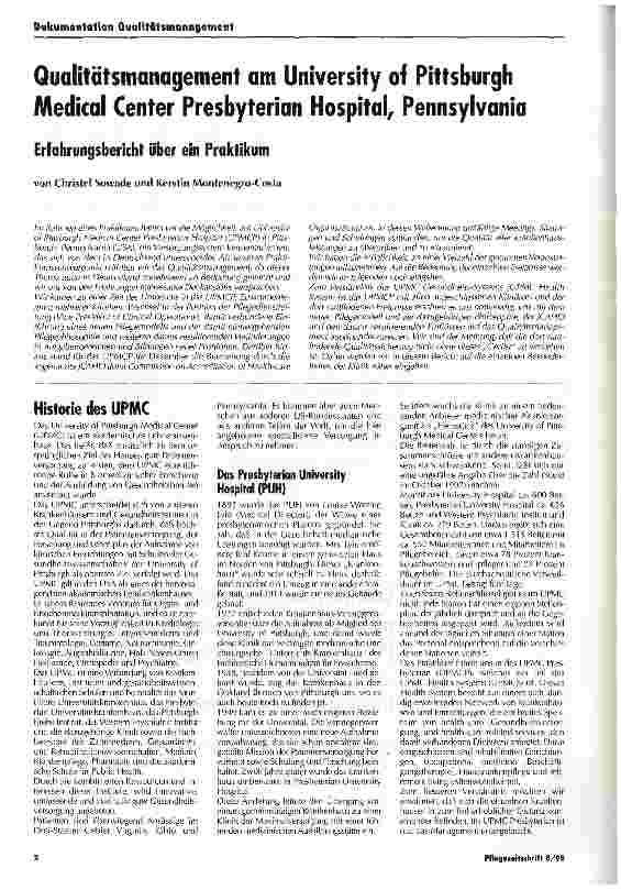 Vorschauseite 1: Qualitätsmanagement am University of Pittsburgh Medical Center Presbyterian Hoospital, Pennsylvania