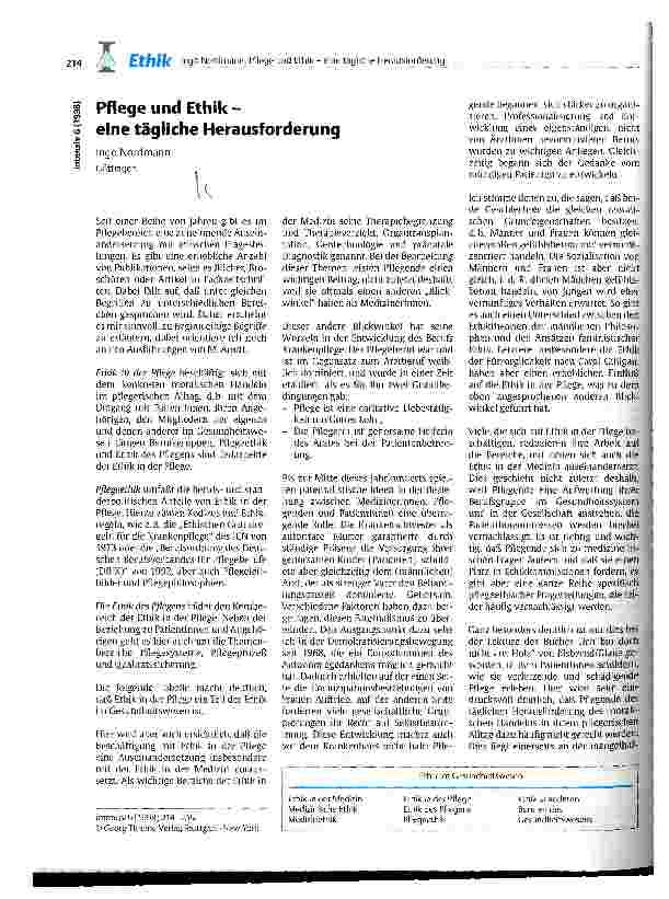 Vorschauseite 1: Pflege und Ethik - eine tägliche Herausforderung
