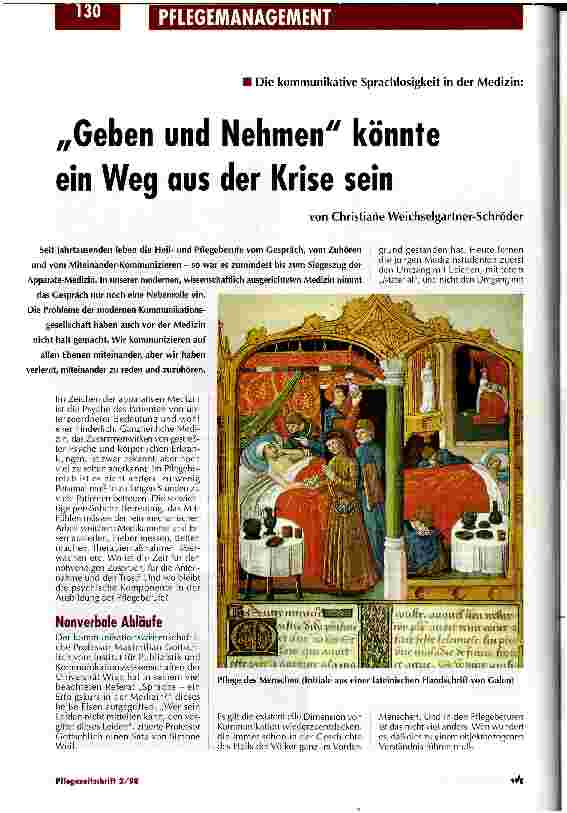 Vorschauseite 1: Geben und Nehmen könnte ein Weg aus der Krise sein Die kommunikative Sprachlosigkeit in der Medizin