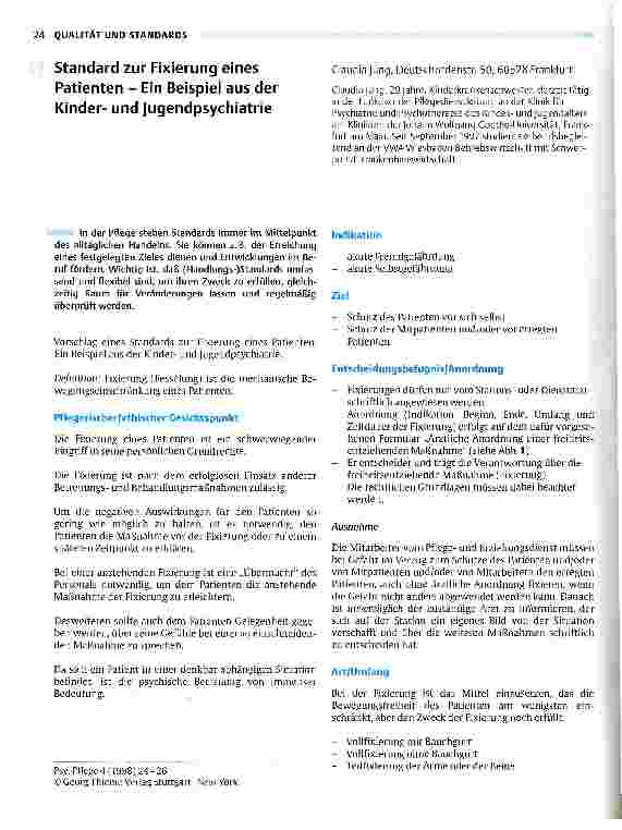 Vorschauseite 1: Standard zur Fixierung eines Patienten - Ein Beispiel aus der Kinderund Jugendpsychiatrie