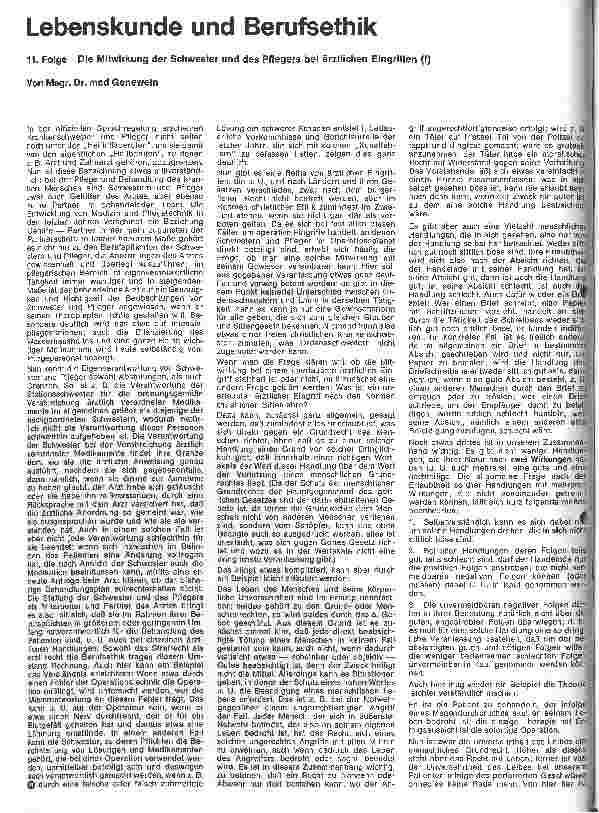 Vorschauseite 1: Lebenskunde und Berufsethik 11. Folge: Die Mitwirkung der Schwester u.des Pflegers bei ärztlichen Eingriffen