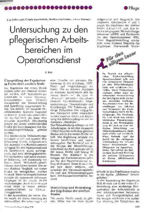 Vorschauseite 1: Untersuchung zu den pflegerischen Arbeitsbereichen im Operationsdienst 2. Teil