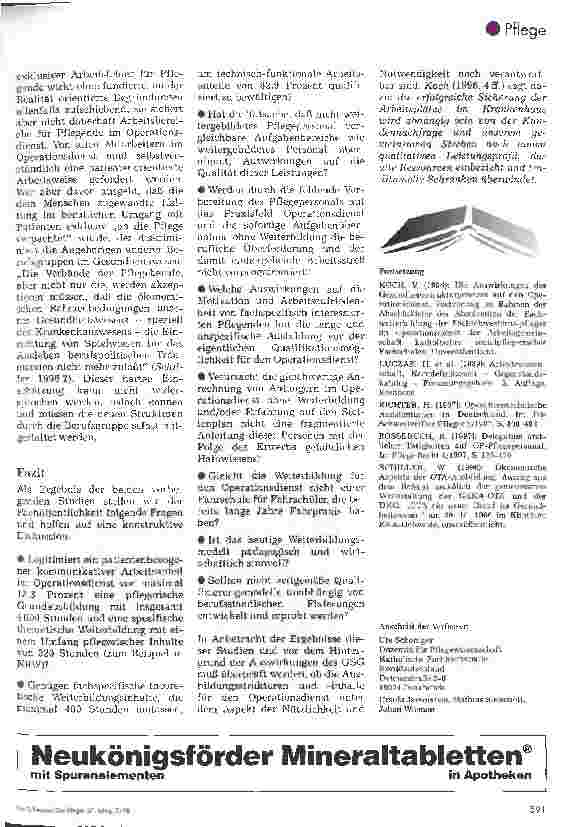 Vorschauseite 3: Untersuchung zu den pflegerischen Arbeitsbereichen im Operationsdienst 2. Teil