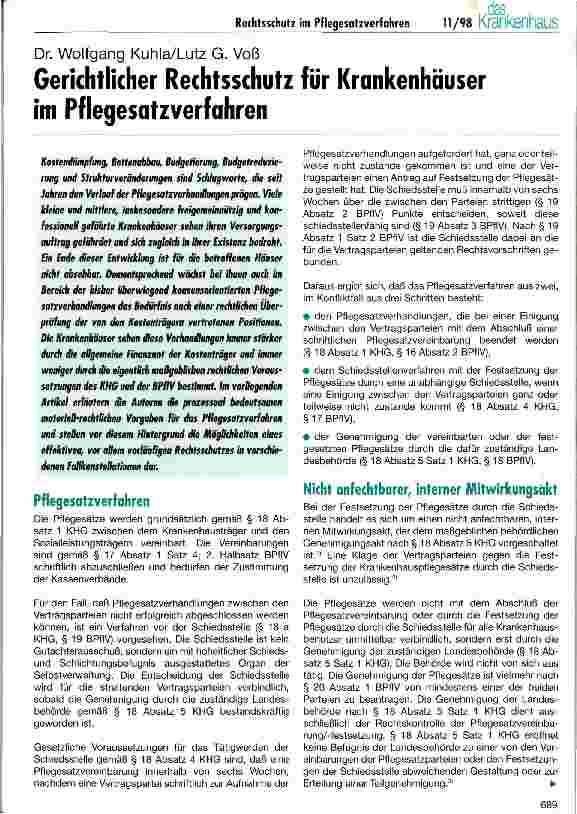 Vorschauseite 1: Gerichtlicher Rechtschutz für Krankenhäuser im Pflegesatzverfahren