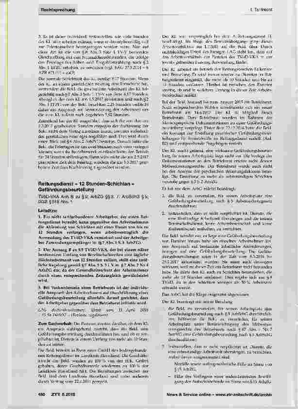 Vorschauseite 3: Anwendbarkeit des § 8 Tarifvertrag Versorgungsbelriebe (TV-V) auf einen Schichtdienstleistenden, dessen Nachtschicht am Feiertag beginnt und am Nachfeiertag endet (Fortführung von…