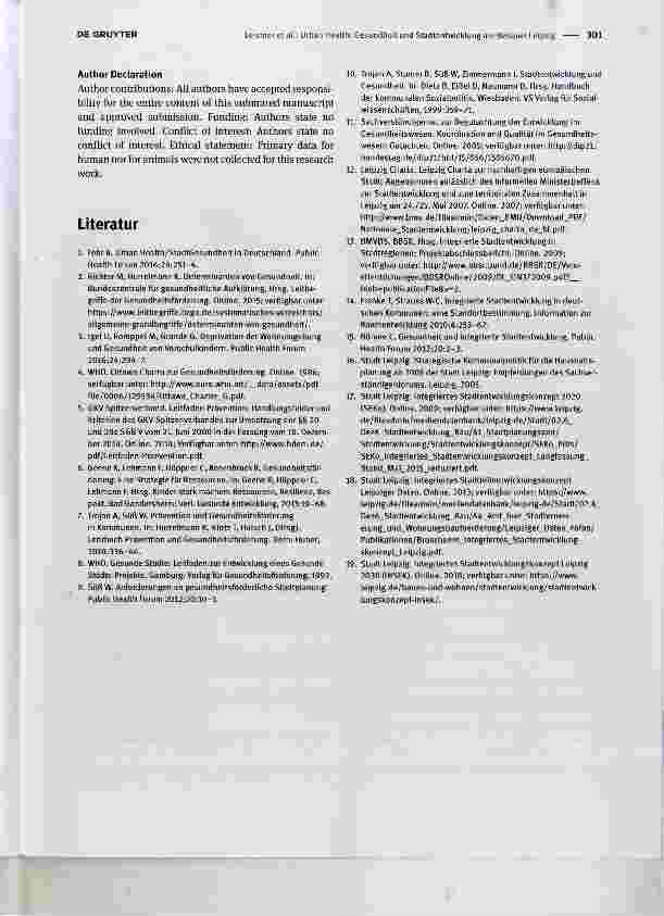 Vorschauseite 4: Urban Health: Gesundheit und Stadtentwicklung am Beispiel Leipzig Urban Health: Health promotion and urban development in the city of Leipzig