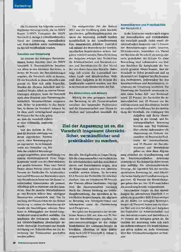 Vorschauseite 2: Umsetzung und Erfahrungen mit der DGUV Vorschrift 2