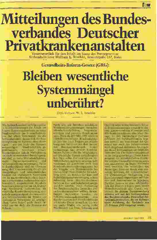 Vorschauseite 1: Gesundheits-Reform-Gesetz (GRG) Bleiben wesentliche Systemmängel unberührt