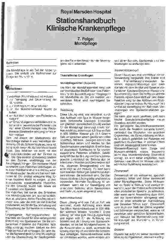 Vorschauseite 1: Stationshandbuch Klinische Krankenpflege 7. Folge: Mundpflege