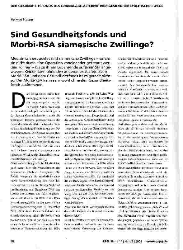 Vorschauseite 1: Sind Gesundheitsfonds und Morbi-RSA siamesische Zwillinge?