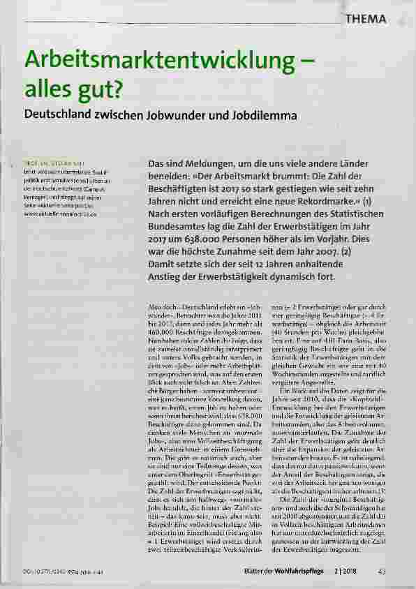 Vorschauseite 1: Arbeitsmarktentwicklung alles gut?