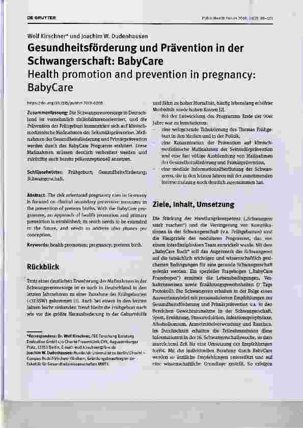 Vorschauseite 1: Gesundheitsförderung und Prävention in der Schwangerschaft: BabyCare