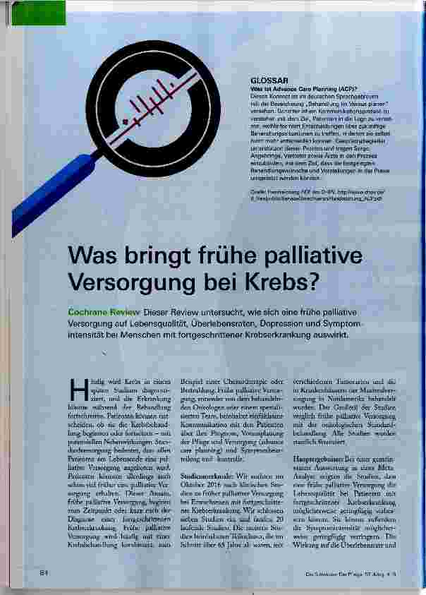 Vorschauseite 1: Was bringt frühe palliative Versorgung bei Krebs?