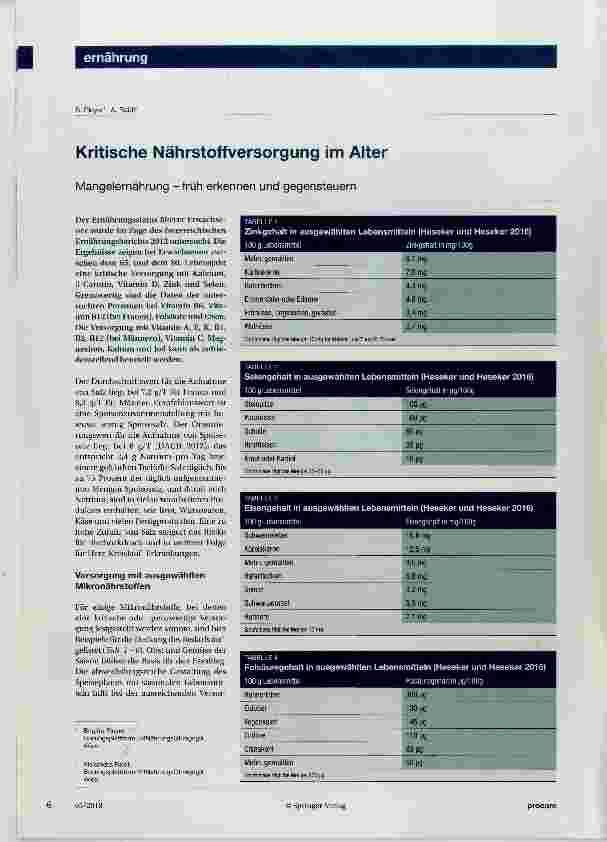 Vorschauseite 1: Kritische Nährstoffversorgung im Alter