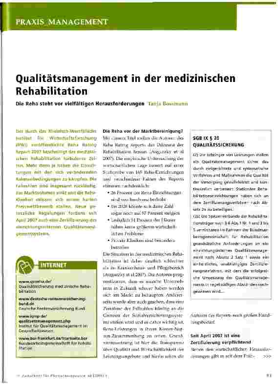 Vorschauseite 1: Qualitätsmanagement in der medizinischen Rehabilitation