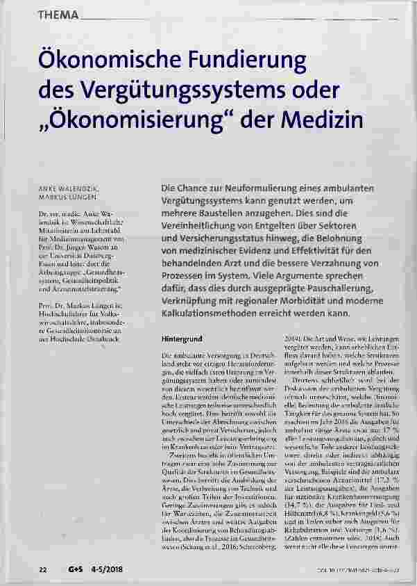 Vorschauseite 1: Ökonomische Fundierung des Vergütungssystems oder „Ökonomisierung“ der Medizin