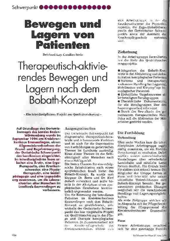 Vorschauseite 1: Therapeutisch-aktivierendes Bewegen und Lagern nach dem Bobath-Konzept Ein interdisziplinäres Projekt zur Qualitätssicherung