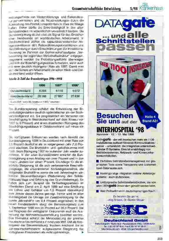 Vorschauseite 3: Gesamtwirtschaftliche Entwicklung und Veränderungsraten nach  6 Abs. 1 BPflV für den Pflegesatzzeitraum 1998