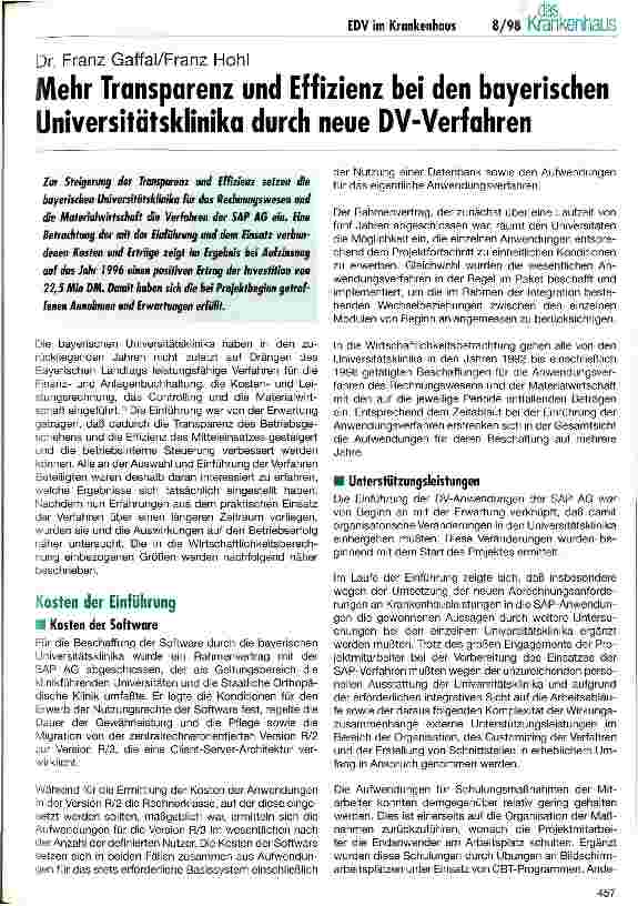 Vorschauseite 1: Mehr Transparenz und Effizienz bei den bayerischen Universitätsklinika durch neue DV-Verfahren