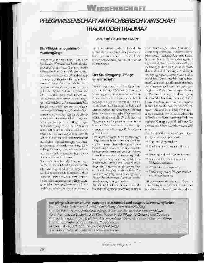 Vorschauseite 1: Pflegewissenschaft am Fachbereich Wirtschaftstraum oder Trauma?