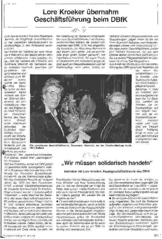 Vorschauseite 1: Lore Kroeker übernahm Geschäftsführung beim DBfK Wir müssen solidarisch handeln