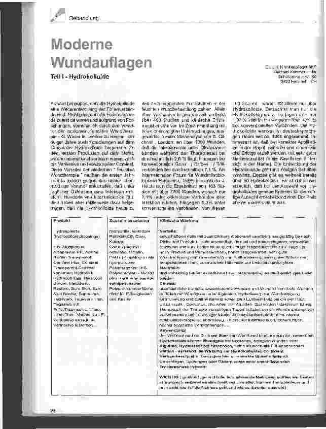 Vorschauseite 1: Moderne Wundauflagen Teil I - Hydrokolloide